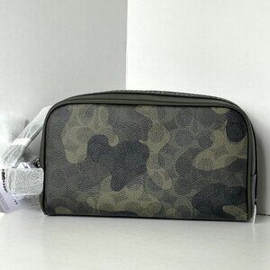Coach Small Travel Kit Green Camo CX879 Leather Canvas Dopp Bag Toiletry Case